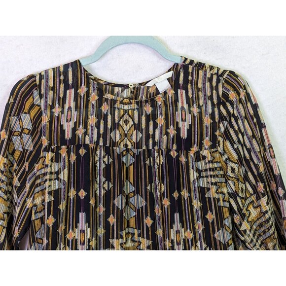 H&M Women size 4 Short Dress Aztec Pattern Flowy Pullover Western Long Sleeve - Picture 5 of 10